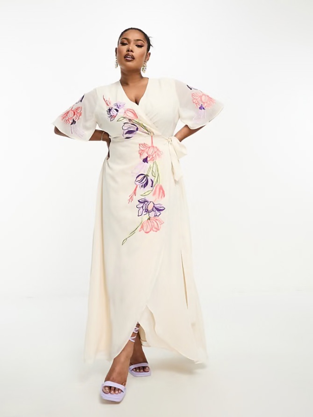 Embroidered Floral Maxi Wrap Dress